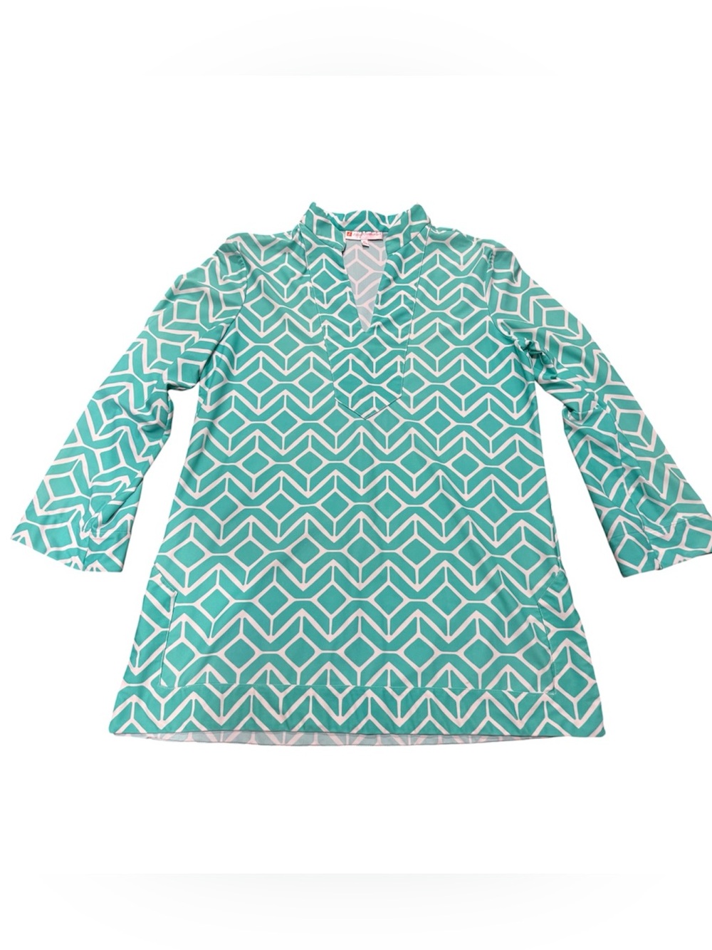 Jude Connally Chris Top Jude Cloth Tunic Teal White Geometric Print Size XL - Picture 2 of 8